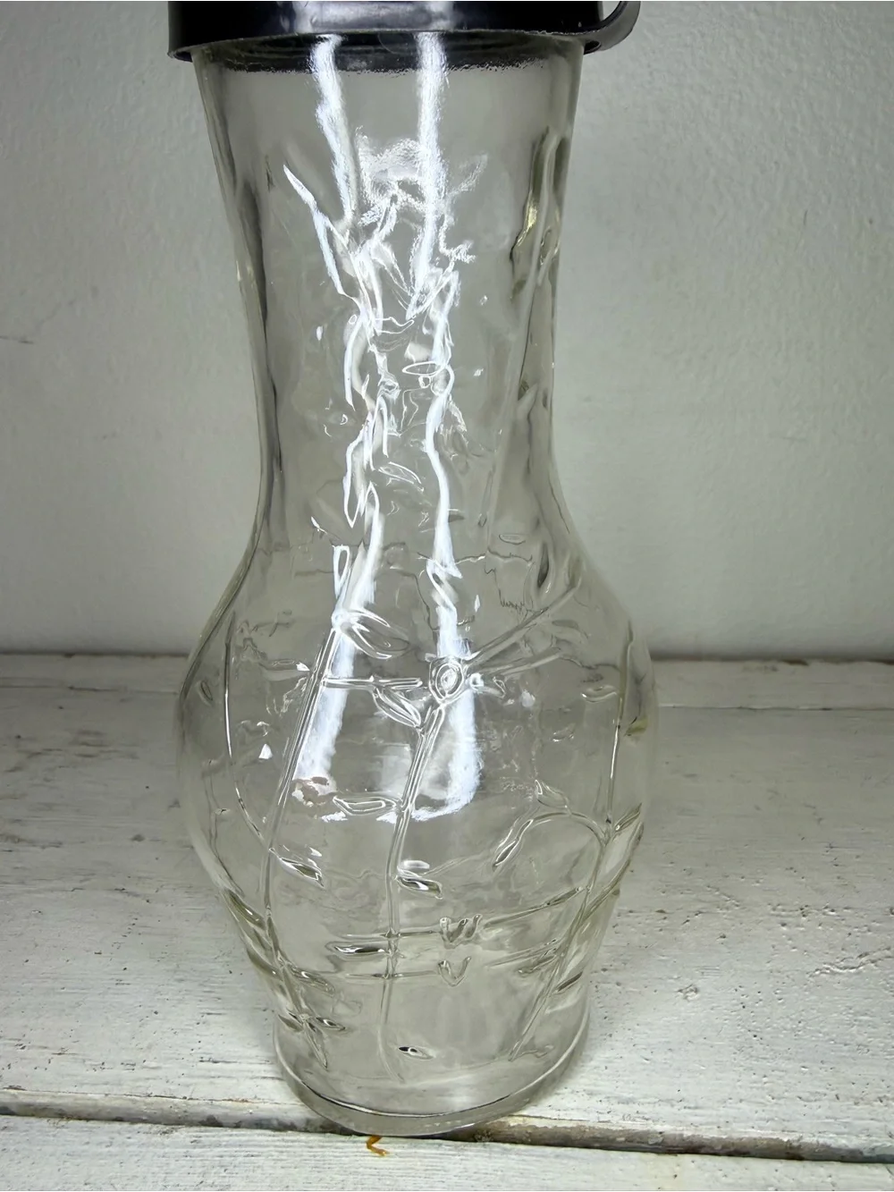 Vintage Good Seasons Salad Dressing Vine Embossed Glass Cruet Shaker Bottle &Lid